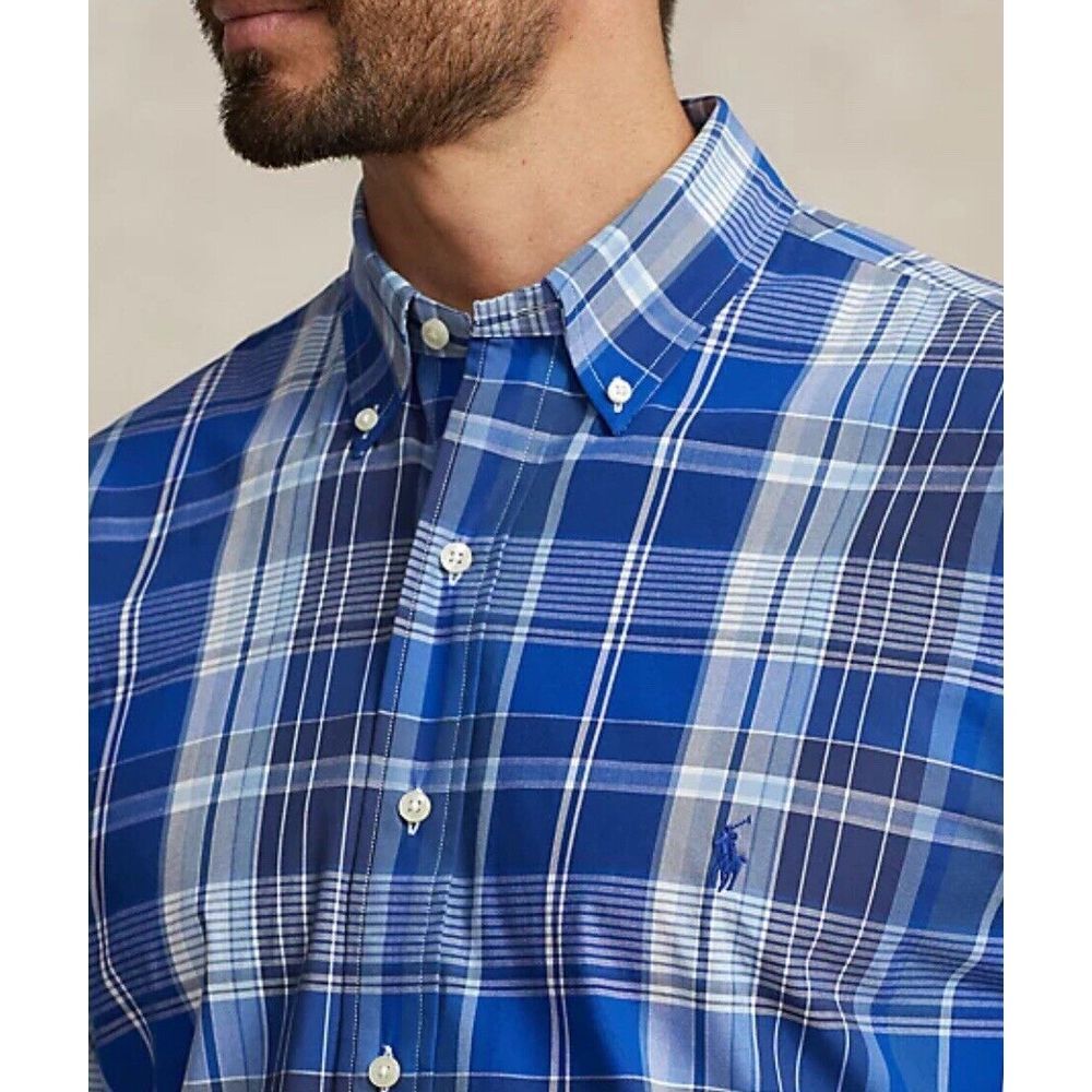 NWT Polo Ralph Lauren Plaid Poplin Shirt Mens 2XLT Blue Classic Fit Preppy
